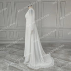 Real Photos High Quality Simple Puffy Sleeves A-line Pleat Chiffon Wedding Dress Elegant Bride Gown for Women 13263