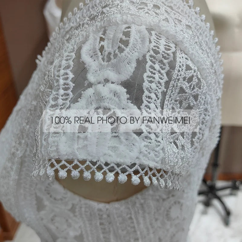 9699# Real Photos Boho Lace Chiffon Wedding Dresses V Neck Backless Beach Bride Gown for Women Cap Sleeve Sweep Train Bohemian