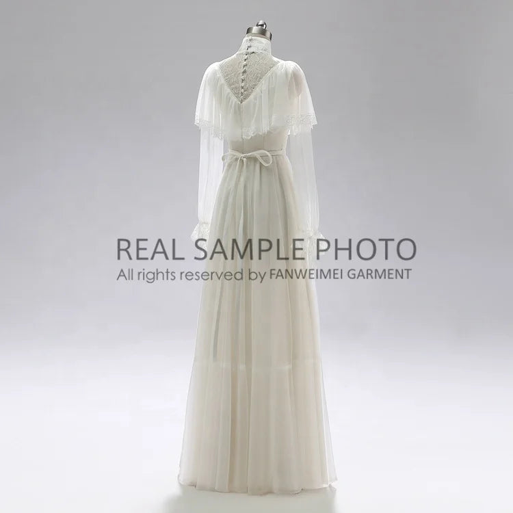 #3006  Real Photos Victorian Vintage Simple Long Sleeve Ankle Length Elegant Outdoor Photography Bridal Gowns Wedding Dress