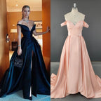 15331# Real Photos Simple Off Shoulder Satin A-line Engagement Wedding Gown Birthday Party Dress Women Prom Evening Dresses