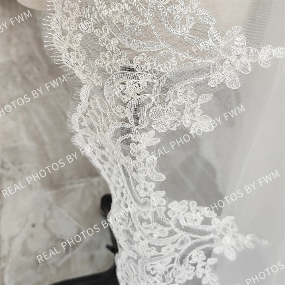 V412  Real Photos High Quality One Layer Appliques Lace Bridal Veil 200CM Wedding Veil Accessories for Wedding