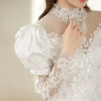 2210# Real Photos Vintage Exquisite Appliques Pearls Lace Wedding Dress Sweep Train Bridal Gown Puffy Sleeves Princess Ball Gown