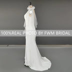 8726#  Real Photos Simple Bow Spaghetti Straps Slit Mermaid V-neck Sweep Train Wedding Dress Wedding Gown Bridal Gown