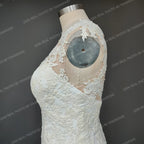 100% Real Photos Classic Mermaid Appliques Illusion Lace Wedding Dress Sleeveless Bride Gown With Button Factory Price