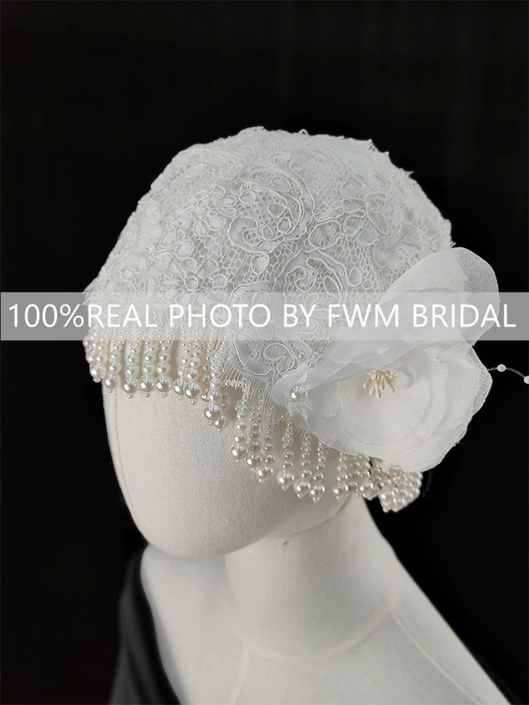 V125 Real Photos Vintage 1920s One Layer Appliques Lace With Pearls Bridal Veil Wedding Accessories for Wedding