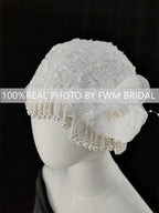 V125 Real Photos Vintage 1920s One Layer Appliques Lace With Pearls Bridal Veil Wedding Accessories for Wedding