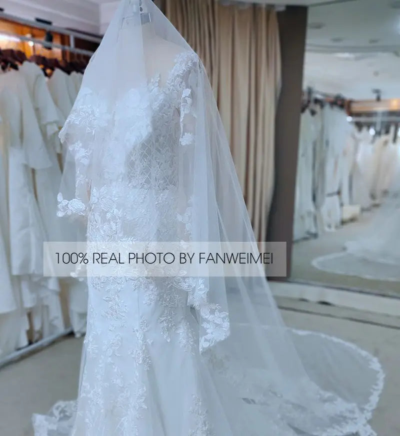Pretty 3.5 Meter Length One Layer  Veil Lace Bridal Wedding Veil Real Photos  Lace Bridal Veil
