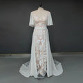 10926#Real Photos Flare Sleeve Lace Bohemian Beach V-Neck Open Back Illusion Wedding Dress Wedding Bridal Gown