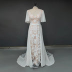 10926#Real Photos Flare Sleeve Lace Bohemian Beach V-Neck Open Back Illusion Wedding Dress Wedding Bridal Gown