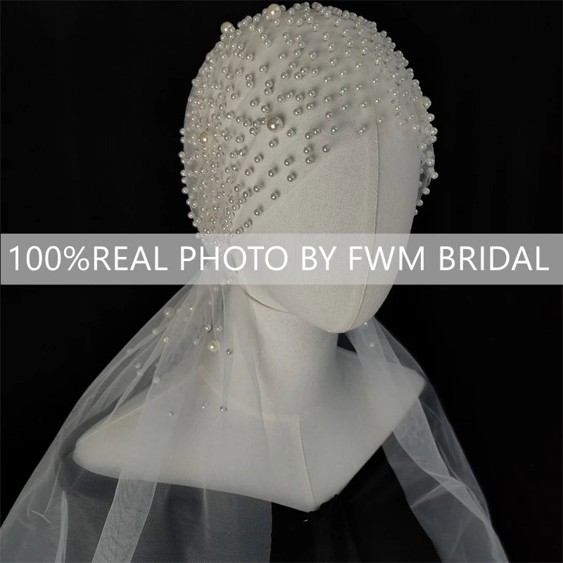V119 Real Photos Vintage Two Layer Lace Tulle With Pearls Bridal Veil Wedding Accessories for Wedding
