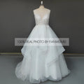 Real Photos Elegant Spaghetti Straps V-Neck Applique Lace Ball Gown for Wedding Ruffles Tulle  Women Wedding Dress Bridal Gown