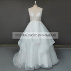 Real Photos Elegant Spaghetti Straps V-Neck Applique Lace Ball Gown for Wedding Ruffles Tulle  Women Wedding Dress Bridal Gown