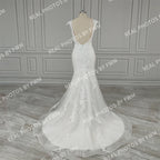 15903# Real Photos Exquisite Appliques Lace Backless Mermaid Wedding Dress Sleeveless Tulle Sweep Train Bridal Gown for Women