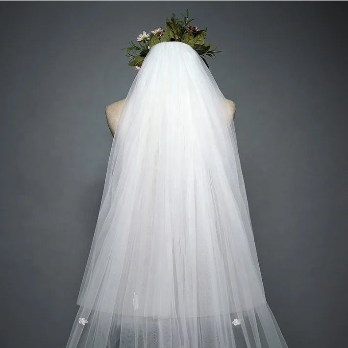 Two Layers Appliqued Wholesale Bridal Wedding Veil Accessories Cheap Bridal Veil