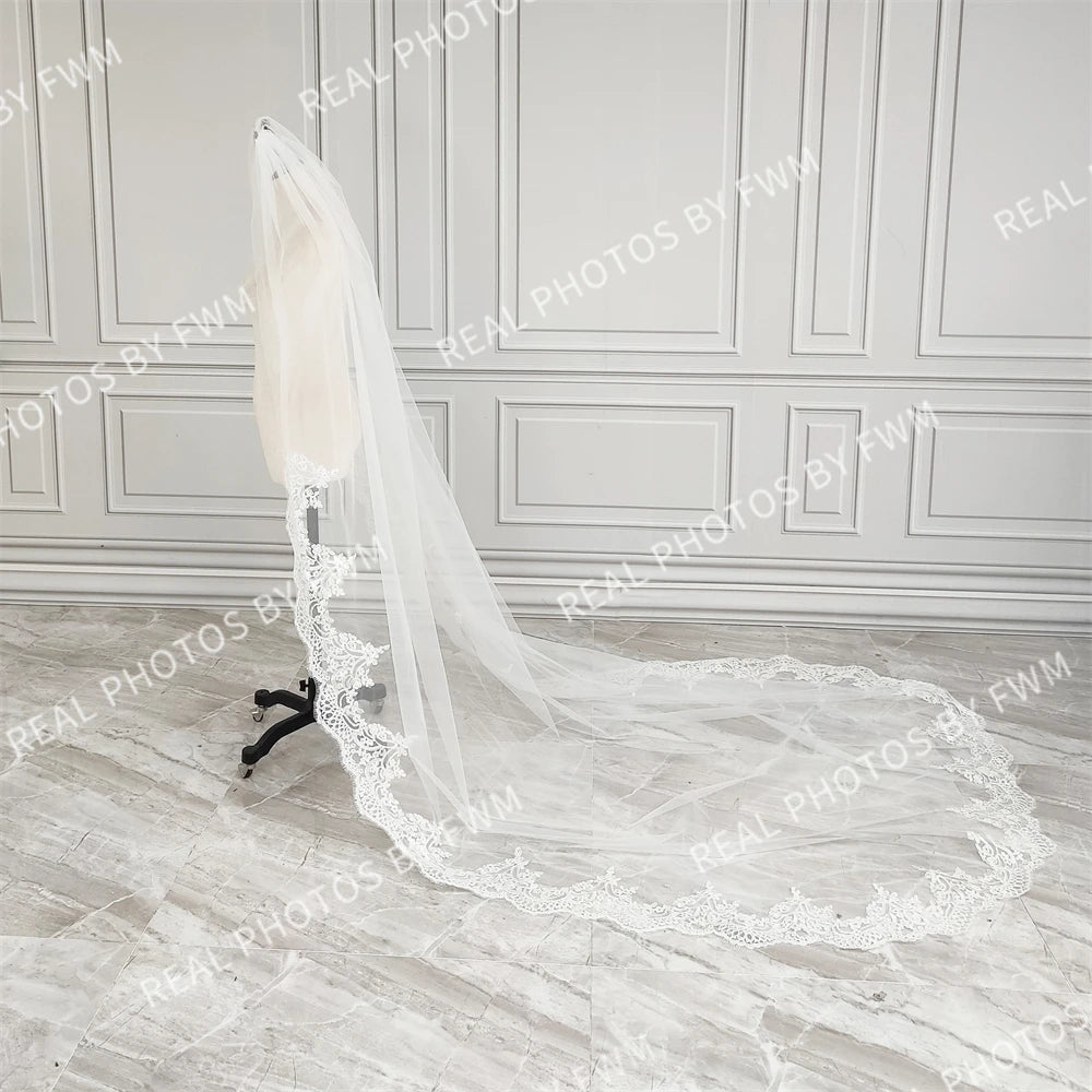 V412  Real Photos High Quality One Layer Appliques Lace Bridal Veil 200CM Wedding Veil Accessories for Wedding