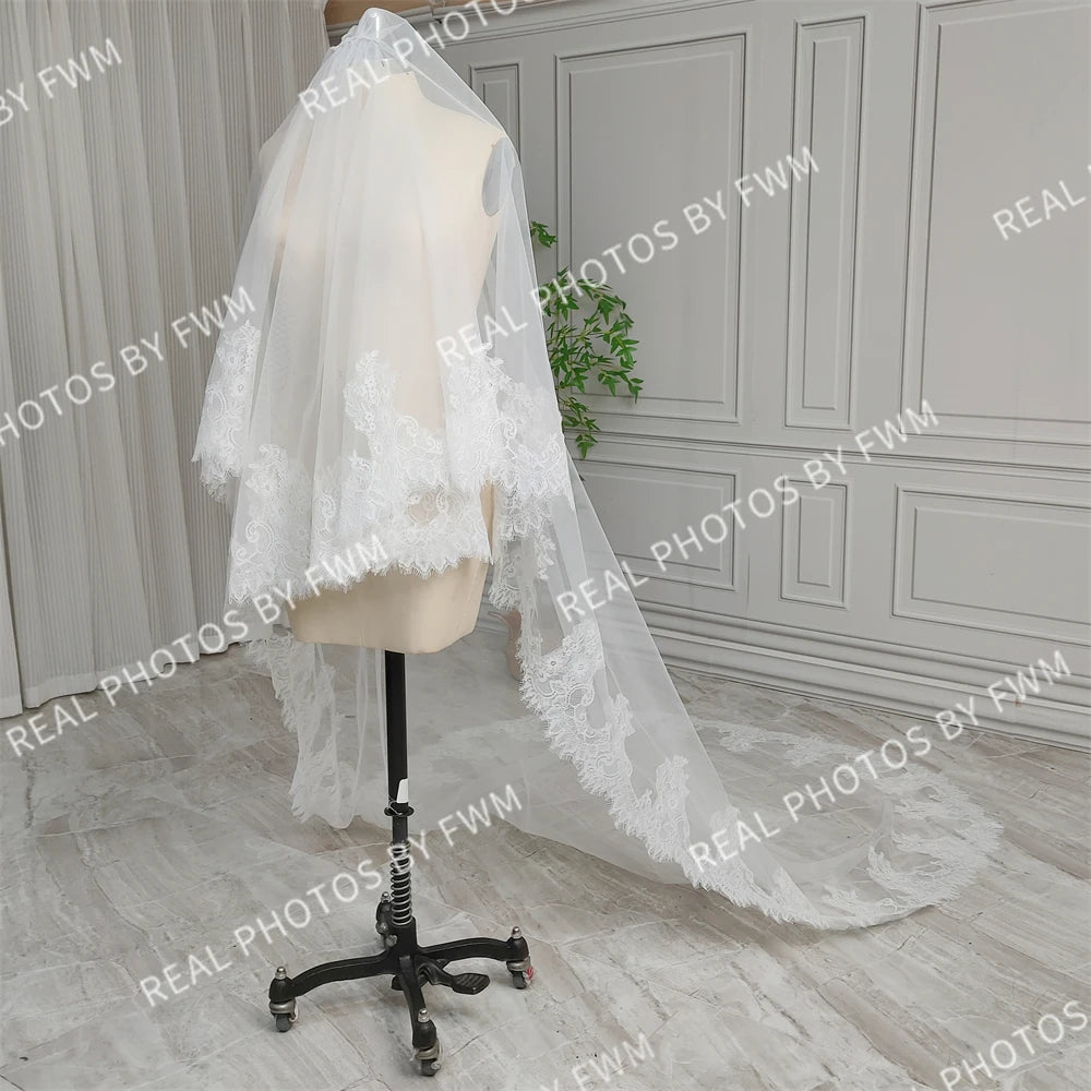 100% Real Photos High Quality Two Layer  Lace Bridal Veil With Comb 220cm Long Wedding Veil Accessories for Wedding