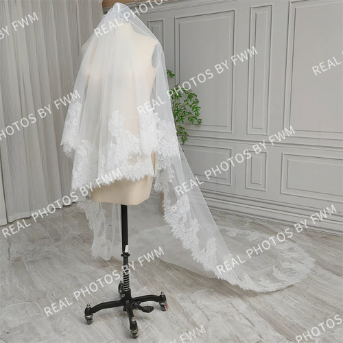 100% Real Photos High Quality Two Layer  Lace Bridal Veil With Comb 220cm Long Wedding Veil Accessories for Wedding