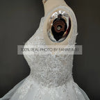 Real Photos Elegant Spaghetti Straps V-Neck Applique Lace Ball Gown for Wedding Ruffles Tulle  Women Wedding Dress Bridal Gown