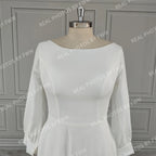 100%  Real Photos Simple Long Sleeves Boat Neck A-line Chiffon Wedding Dress Low Back Bride Gown for Women Vestido De Novia