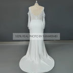 10586#Real Photos Spaghetti Strap Lace Bohemian Deep V-Neck Open Back Sheath Wedding Dress Wedding Bridal Gown