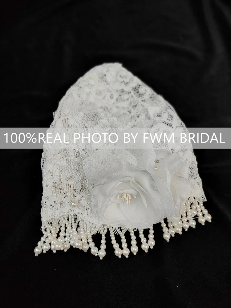 V125 Real Photos Vintage 1920s One Layer Appliques Lace With Pearls Bridal Veil Wedding Accessories for Wedding