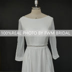 8862# Real Photos O-neck Backless Appliques Illusion Lace Wedding Dress Soft Chiffon Sweep Train A-line Bridal Gown for Party