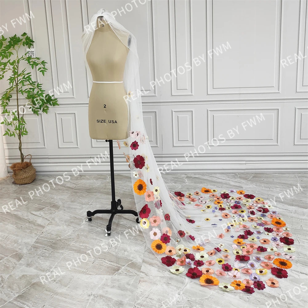 V425 Real Photos High Quality One Layer Embroidered Flowers Lace Bridal Veil 200CM Wedding Veil Accessories for Wedding
