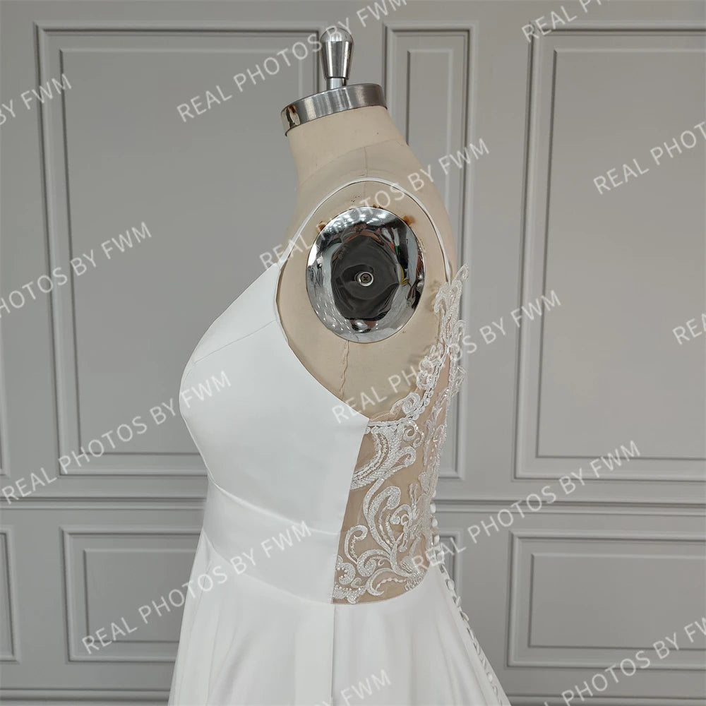 Real Photos Simple Spaghetti Straps V-neck A-line Chiffon Wedding Dress Beading Sequined Lace Backless Bride Gown for Women