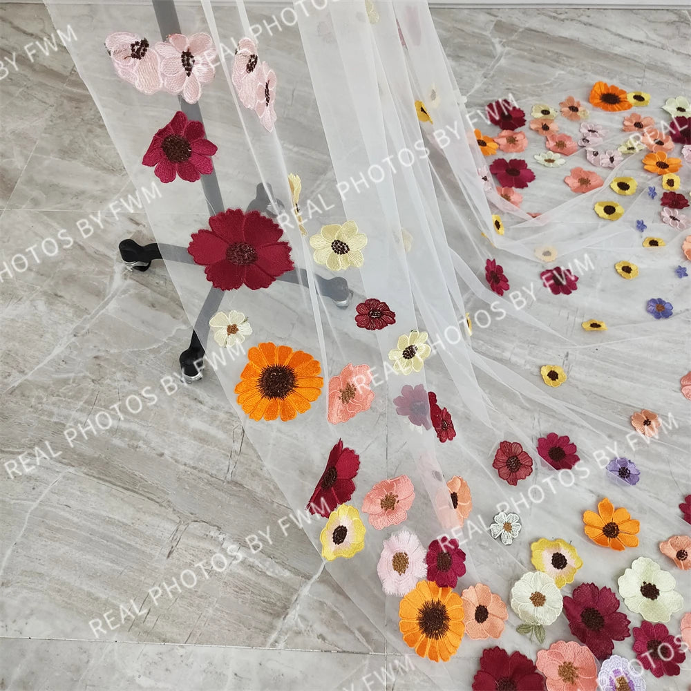 V425 Real Photos High Quality One Layer Embroidered Flowers Lace Bridal Veil 200CM Wedding Veil Accessories for Wedding