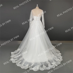 Real Photos Exuquisite Long Sleeve  Sweep Train A-line Appliques Lace Wedding Dress With Sequined Bridal Gown for Wedding Dress