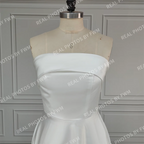 100% Real Photos Simple Sleeveless Strapless Satin Long Train A-line Wedding Dress Bridal Evening Prom Dress for Plus Size Women