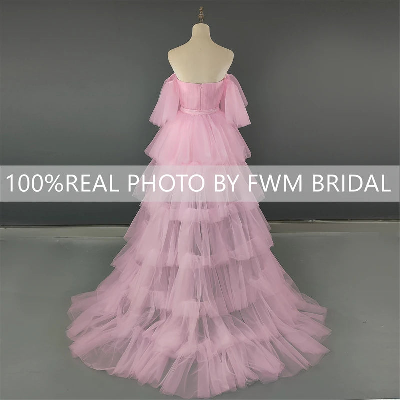 14262# Real Photos Pink Lace Mini Wedding Bridal Ball Gown Birthday Party Dress Detachable Sweep Train Prom Evening Dresses