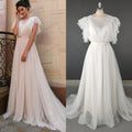 11676# Real Photos Short Sleeve Tulle Lace Sweep Train Dot Mesh Open Back Bohemian Beach Wedding Dress Wedding Gown Bridal Gown