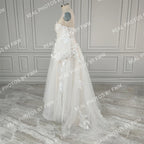 Real Photos Dream Off Shoulder Appliques Sequined Lace A-line Wedding Dress Glittery Tulle Sweep Train Bride Gown for Women